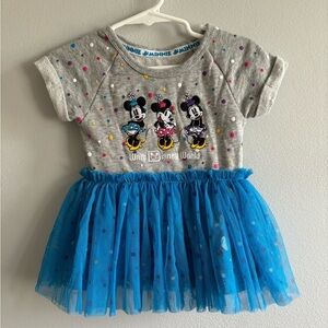 Disney Parks Baby Girls Blue Tutu Dress Gray Snap Bodysuit Minnie Mouse 6M